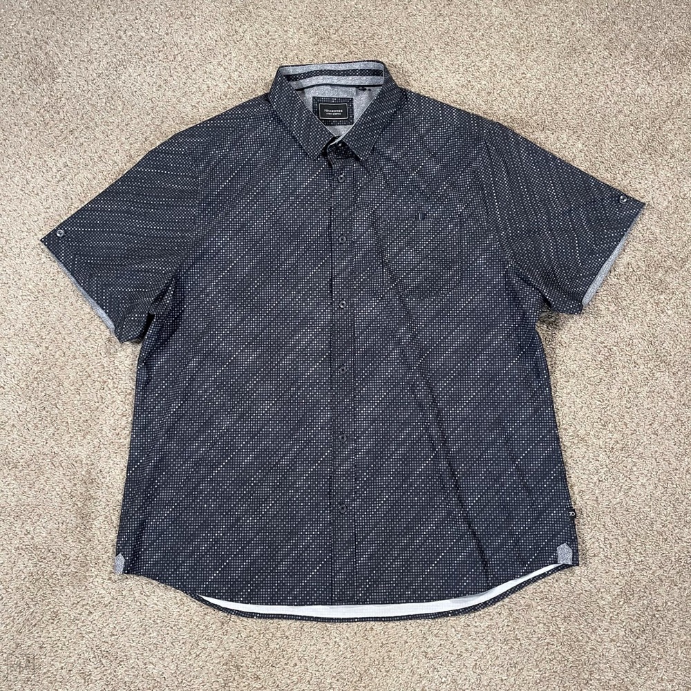 7 Diamonds Mens Shirt 4 Way Stretch Performance Polka Dots Casual XXL Black/Gray